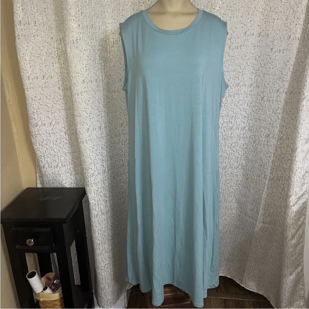 Eileen Fisher Stretch Jersey Knit Sea green Sleeveless Dress, Nwt, Size Large